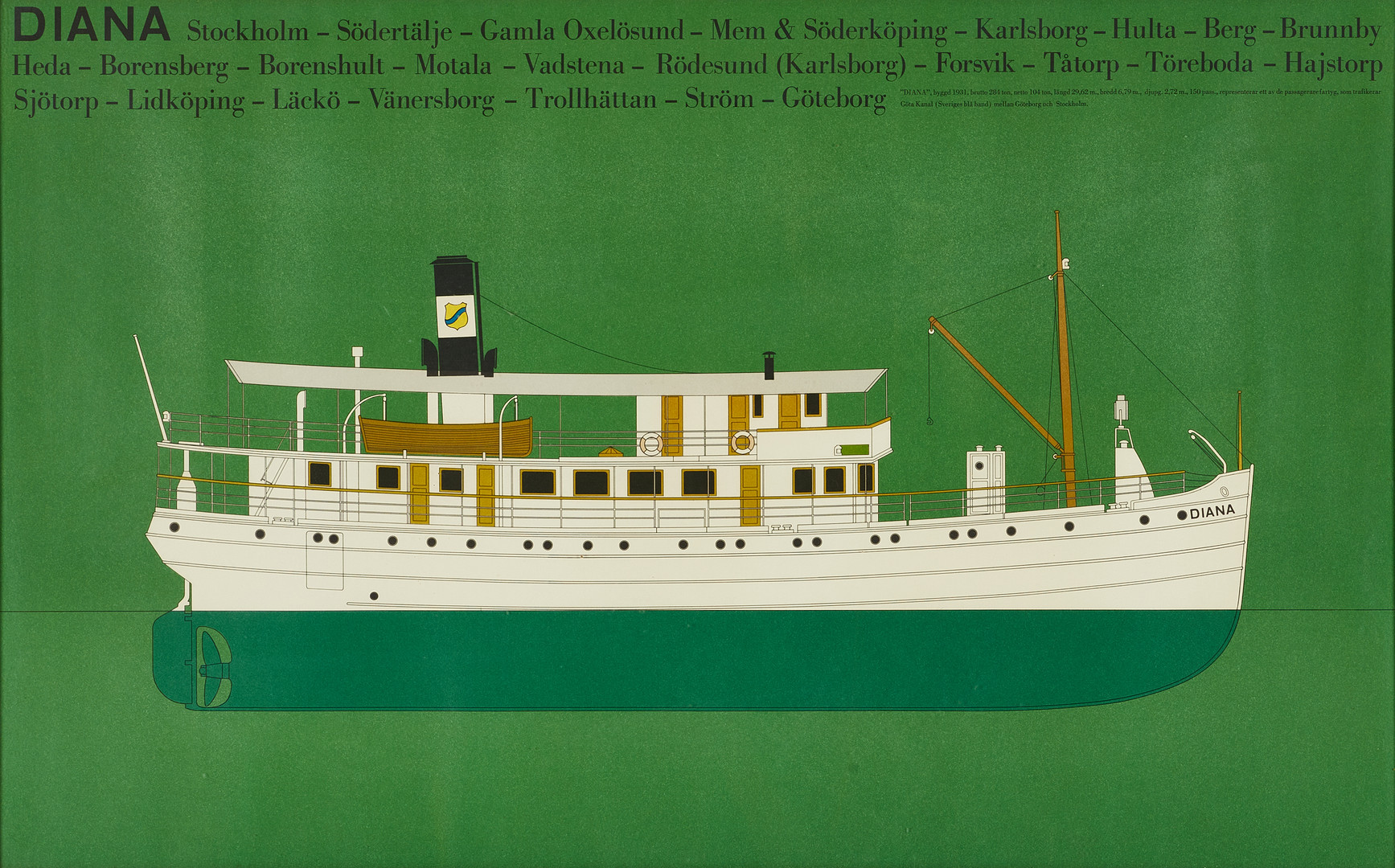ÅNGBÅTEN DIANA, design: Torsten Bergentz, Bengtsons Litografiska ABm 1968.