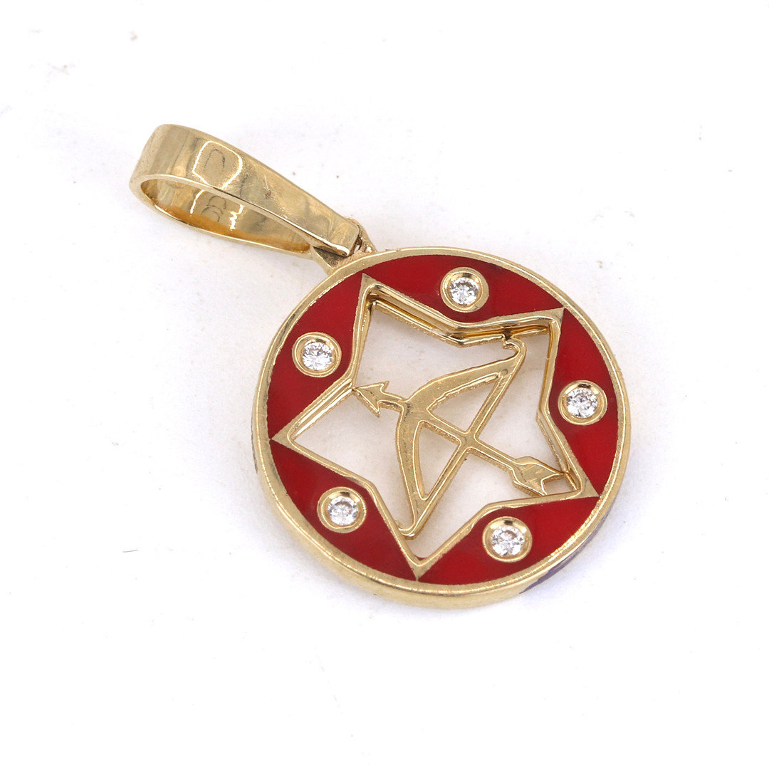 18CT DIAMOND 'ARCHER' PENDANT.