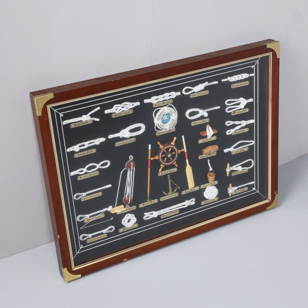 FRAMED COLLECTION OF VARIOUS NAUTICAL KNOTS.