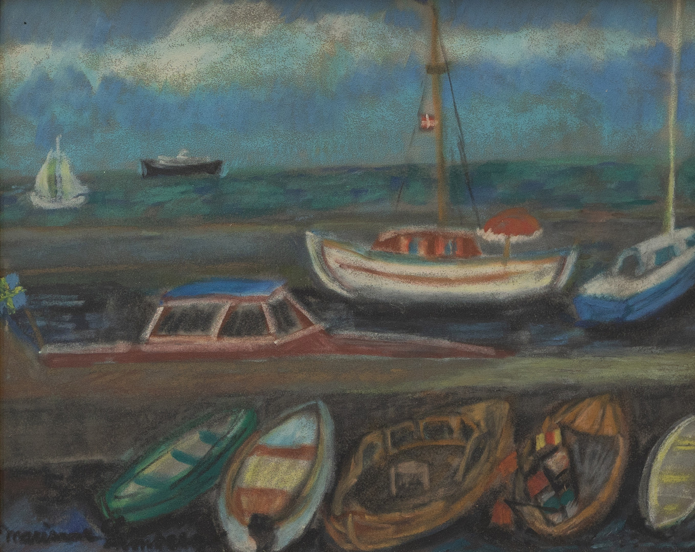 MARIANNE CRONBERG (1944-2025). "Båtar i Mlle hamn", pastell, signerad.