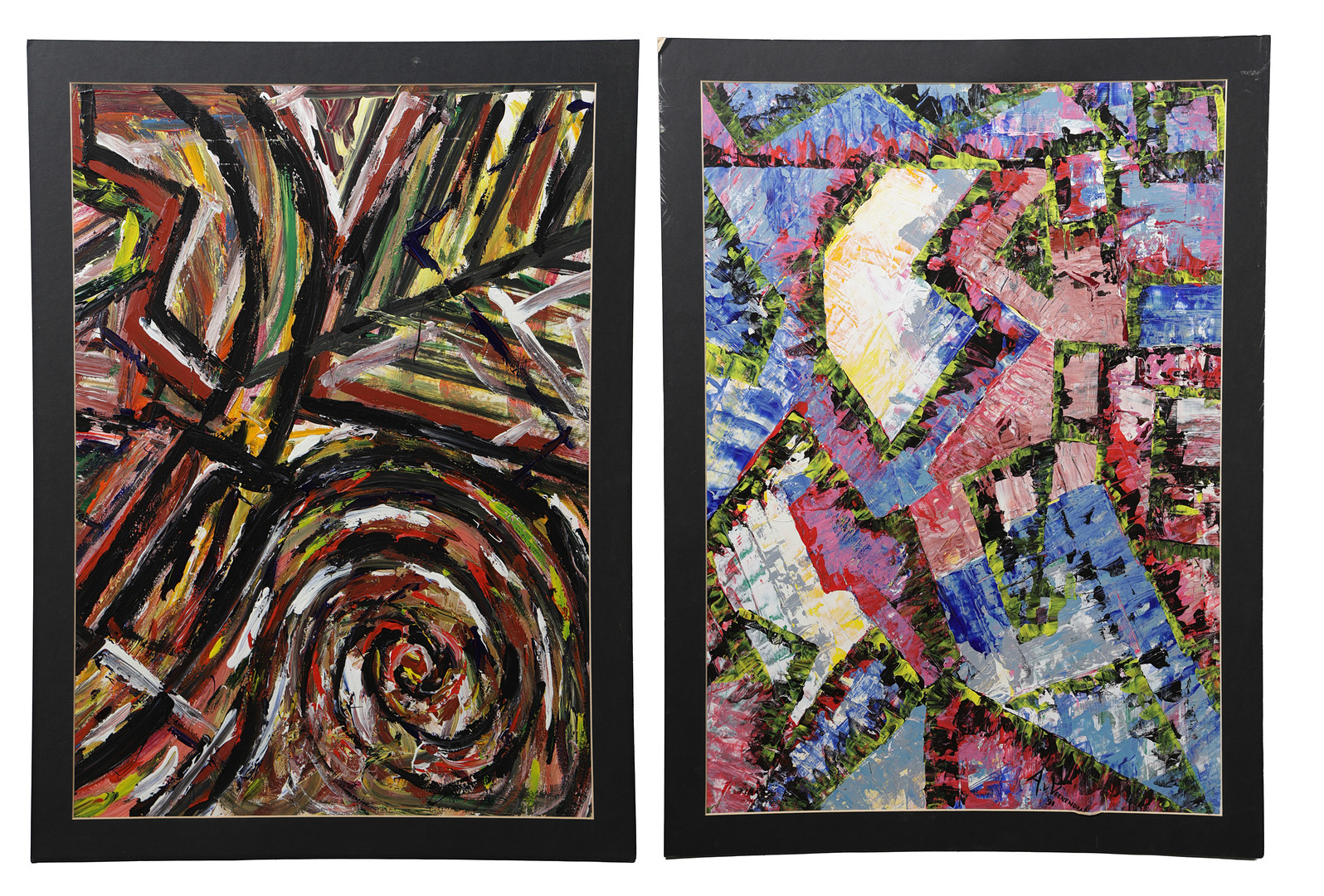 A.V. VEENENDAAL, (20TH CENTURY DUTCH SCHOOL) TWO ABSTRACT OILS (2).