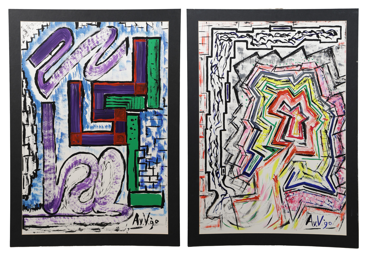 A.V. VEENENDAAL, (20TH CENTURY DUTCH SCHOOL) TWO ABSTRACT OILS (2).