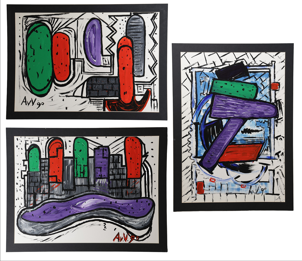 A.V. VEENENDAAL, (20TH CENTURY DUTCH SCHOOL) THREE ABSTRACT OILS (3).