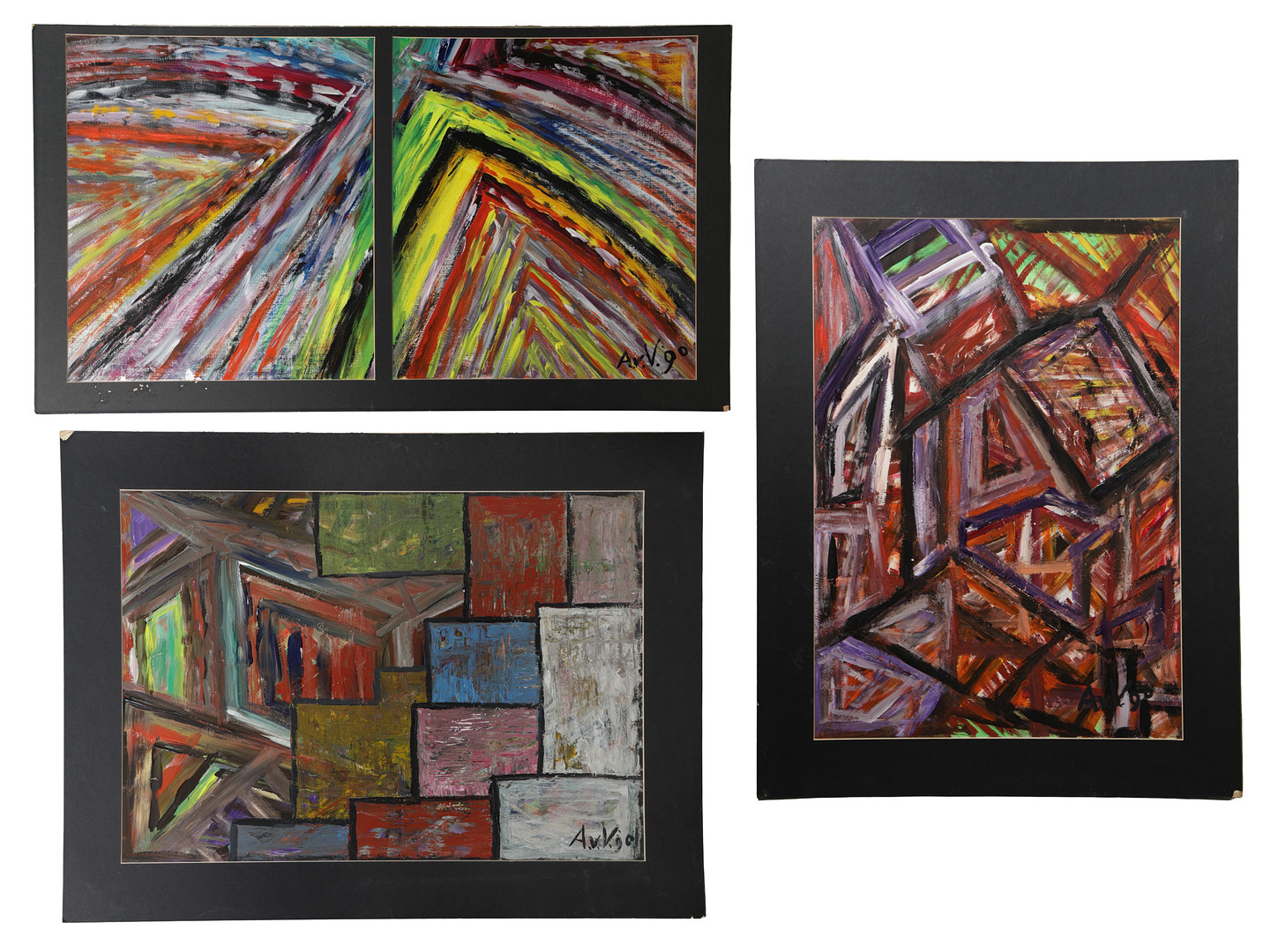 A.V. VEENENDAAL, (20TH CENTURY DUTCH SCHOOL) THREE ABSTRACT OILS (3).