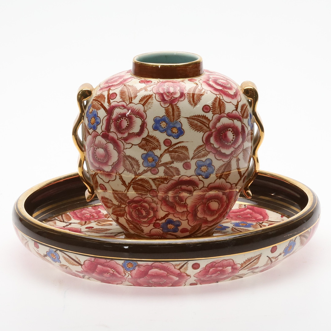 ART DECO VAS OCH FAT, "Shanghai" R. Chevalier för Boch Frères La Louvière, 1920-40 talet.