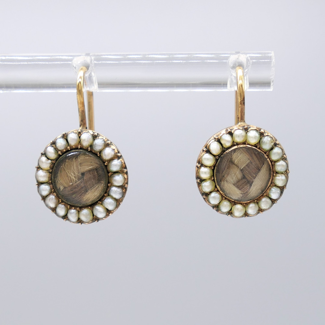 ANTIQUE MOURNING EARRINGS, with pearls.