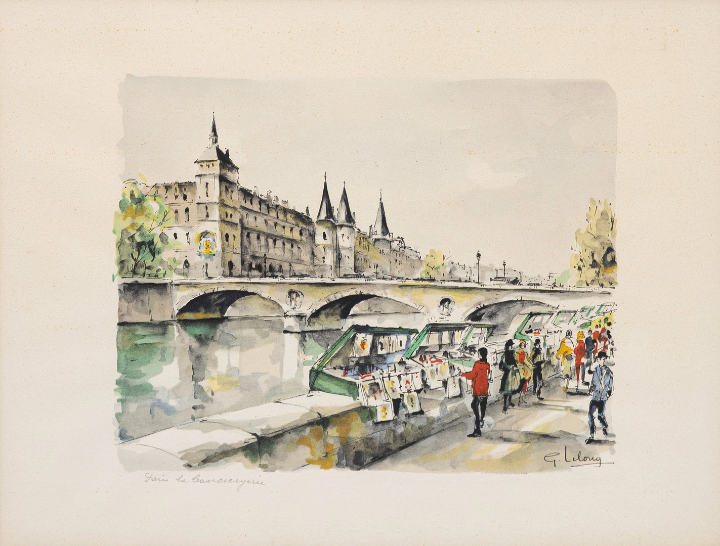 PIERRE EMILE GABRIEL LELONG (1908-84). "Paris le Consiergerie", blandteknik på papper, signerad G. Lelong.