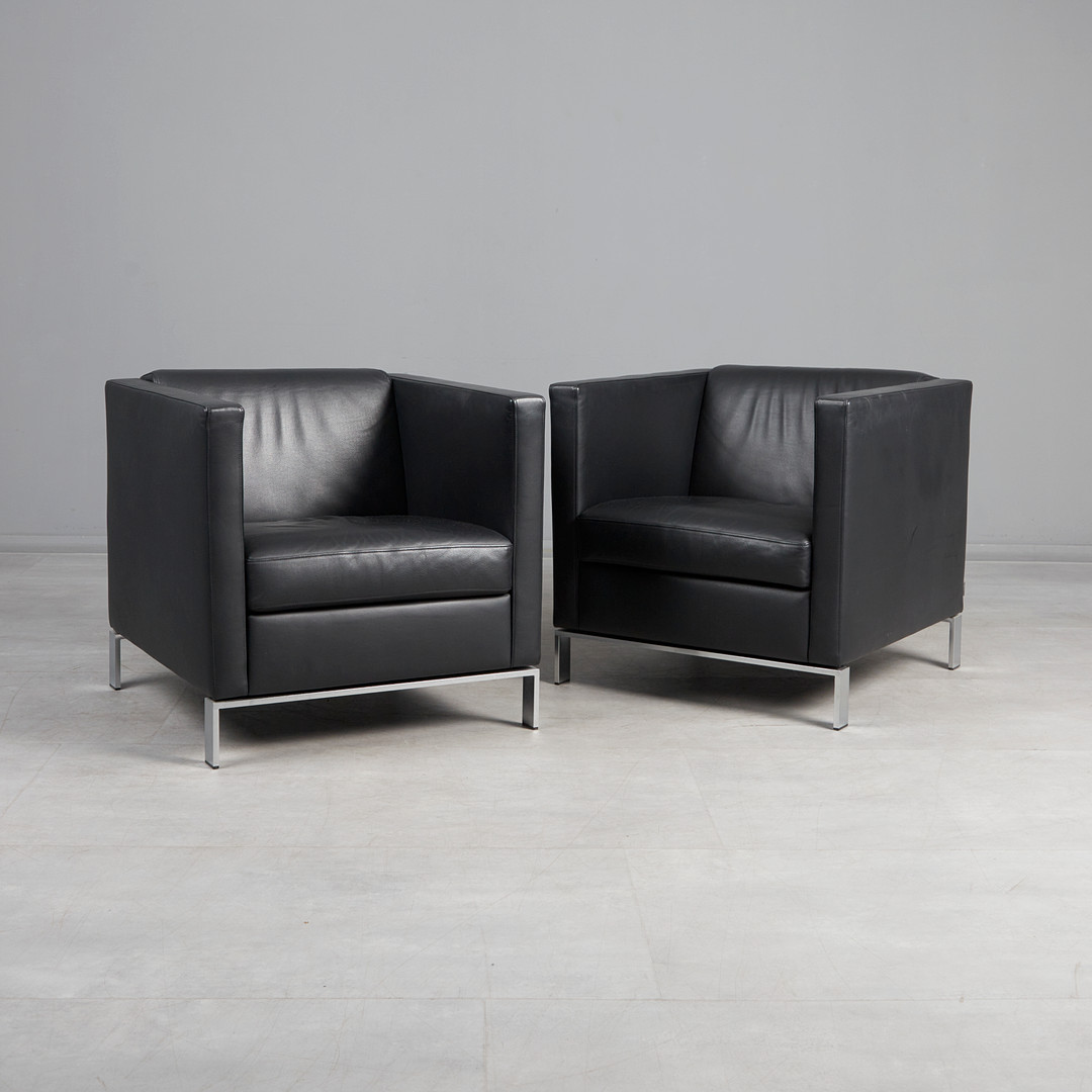 NORMAN FOSTER. Walter Knoll. Paar Sessel / Lounge Chairs, Modell 'Foster 500', Stahl, Leder, 2000er Jahre, Deutschland. (2).