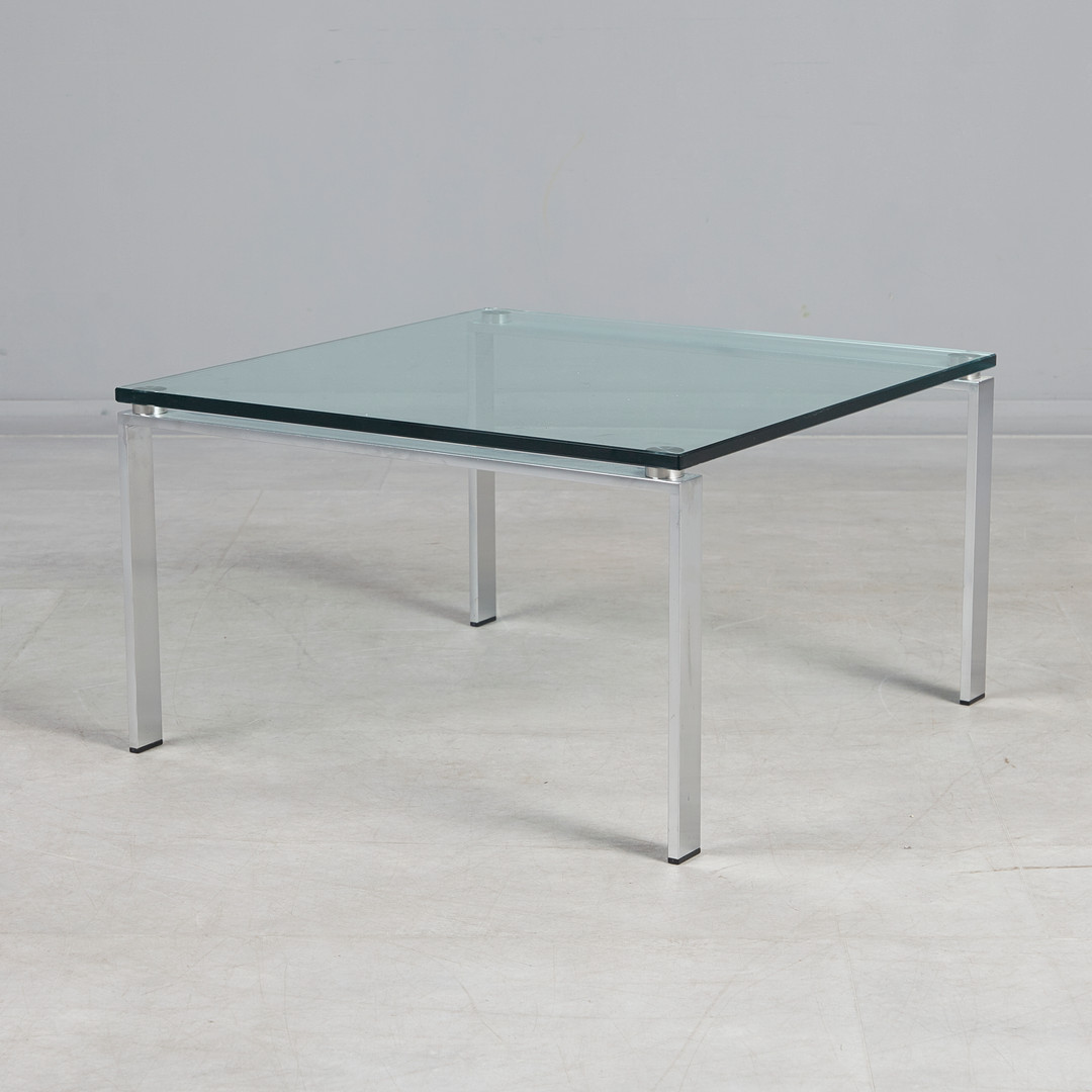 NORMAN FOSTER. Walter Knoll. Couchtisch / Beistelltisch, Modell 'Foster 500', Stahl, Glas, 2000er Jahre, Deutschland.