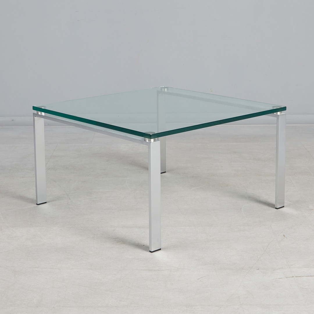 NORMAN FOSTER. Walter Knoll. Couchtisch / Beistelltisch, Modell 'Foster 500', Stahl, Glas, 2000er Jahre, Deutschland.