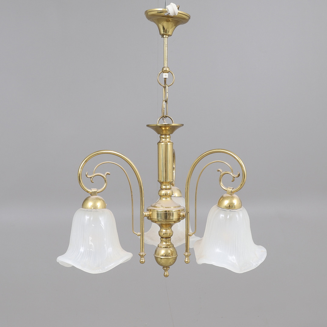 TAKLAMPA, mässing och glas, 1900-tal.