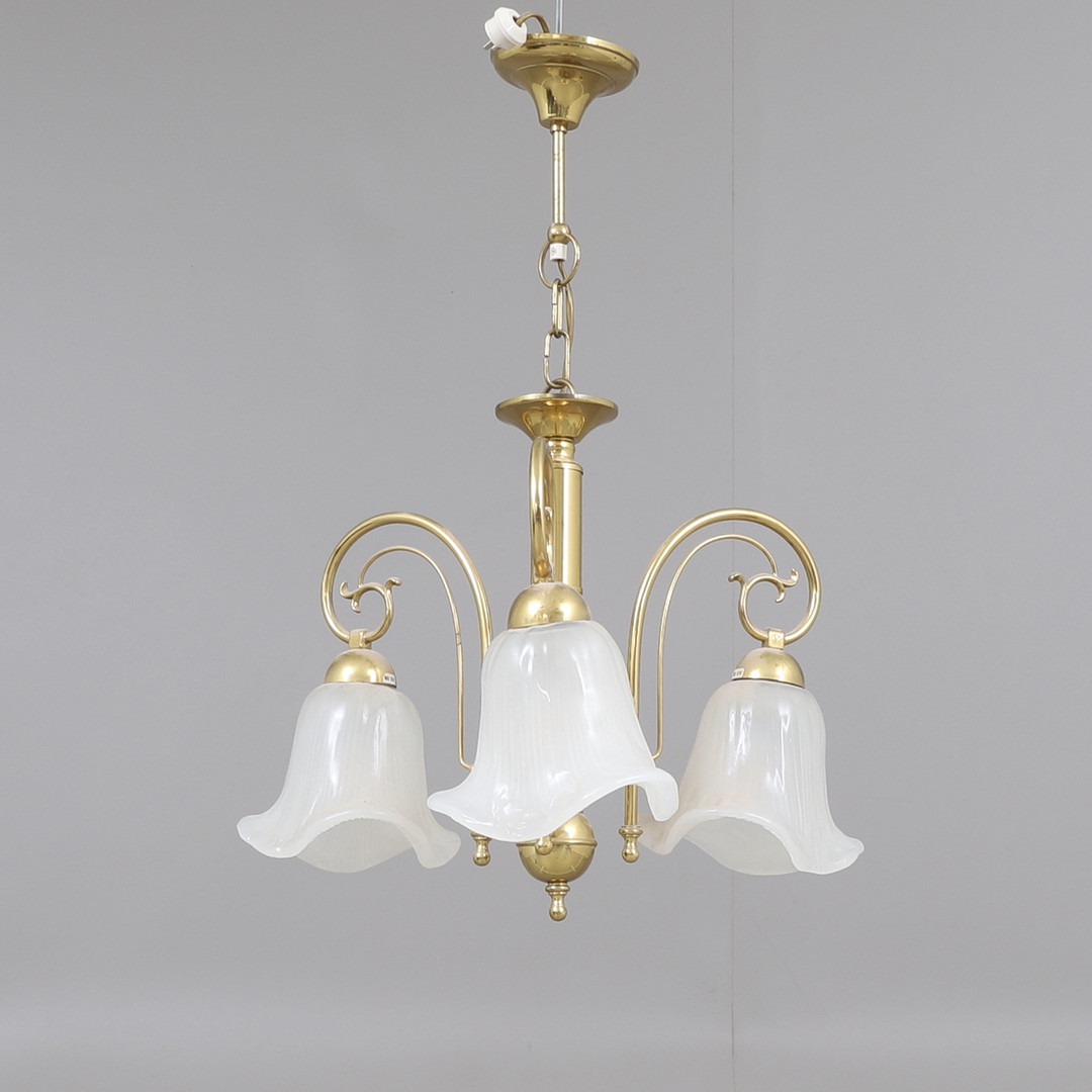 TAKLAMPA, mässing och glas, 1900-tal.