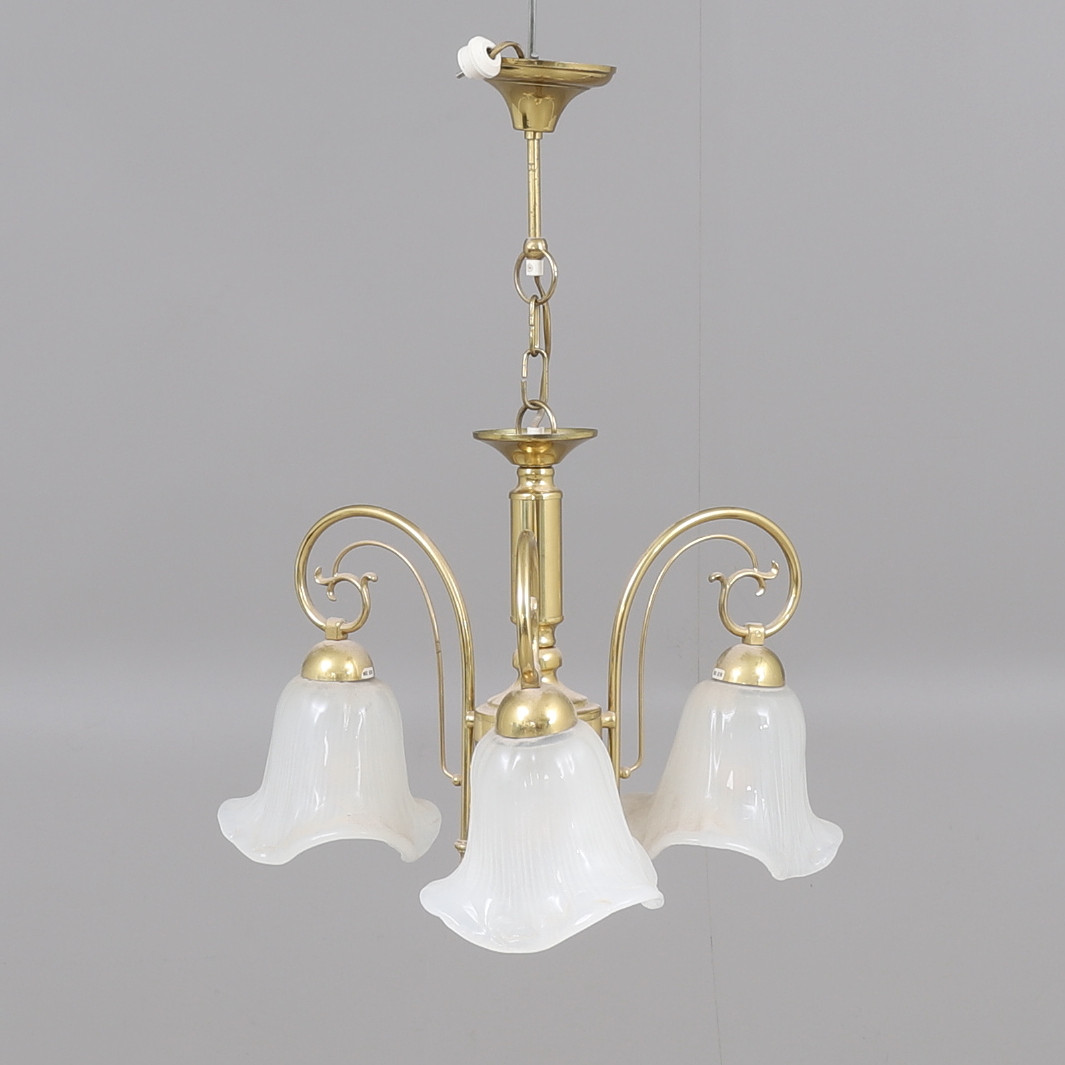 TAKLAMPA, mässing och glas, 1900-tal.