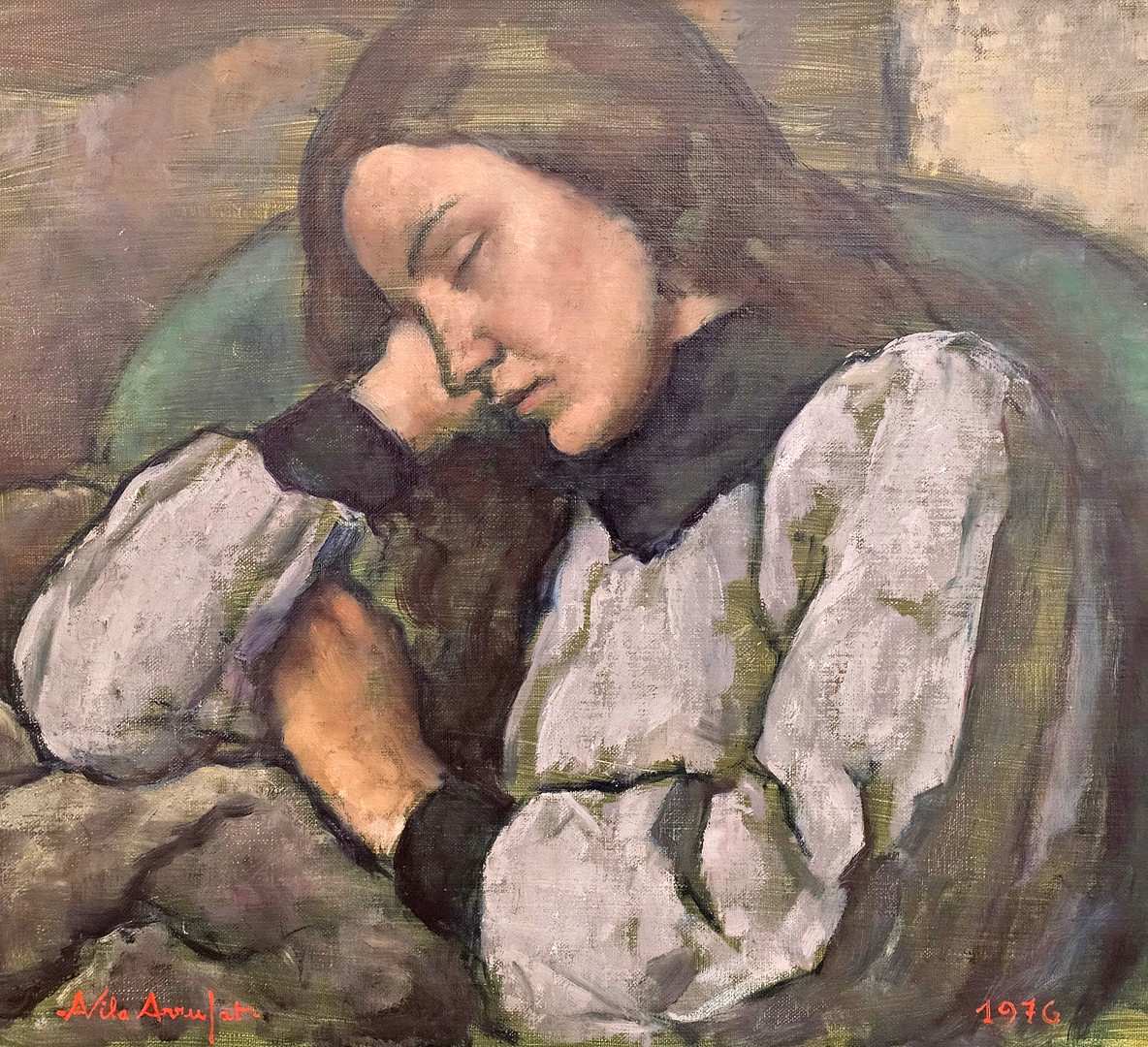 ANTONI VILA ARRUFAT. "Carme dormint", óleo sobre lienzo.
