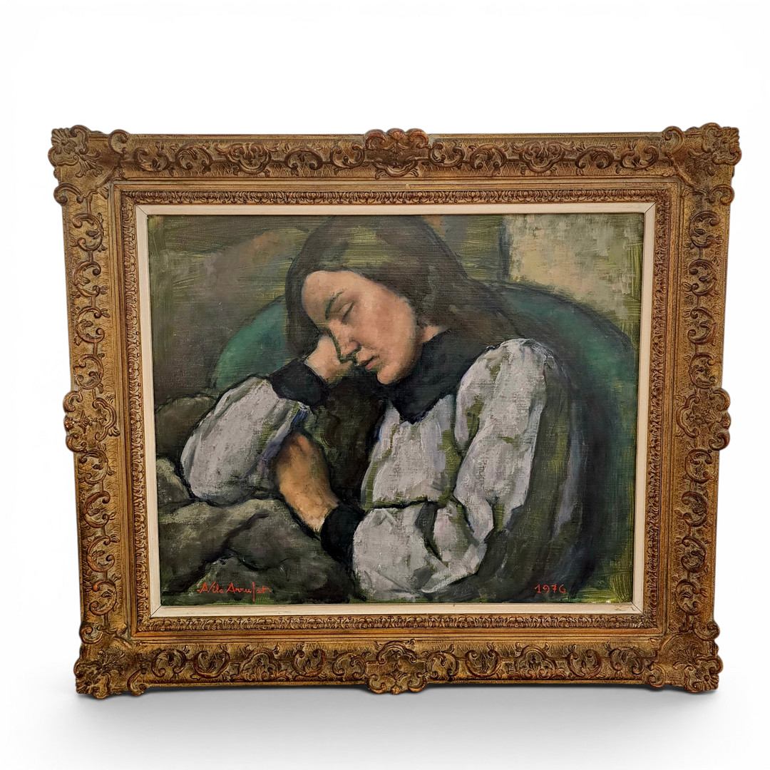 ANTONI VILA ARRUFAT. "Carme dormint", óleo sobre lienzo.