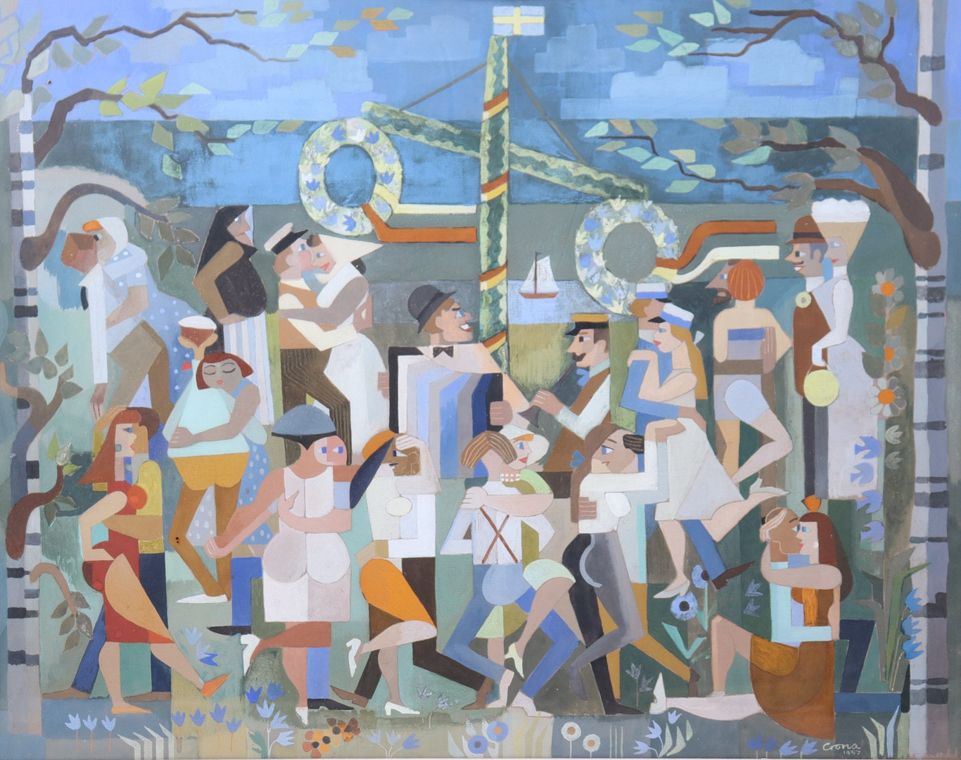 GEORG CRONA (1901-1990). gouache, "Midsommar".