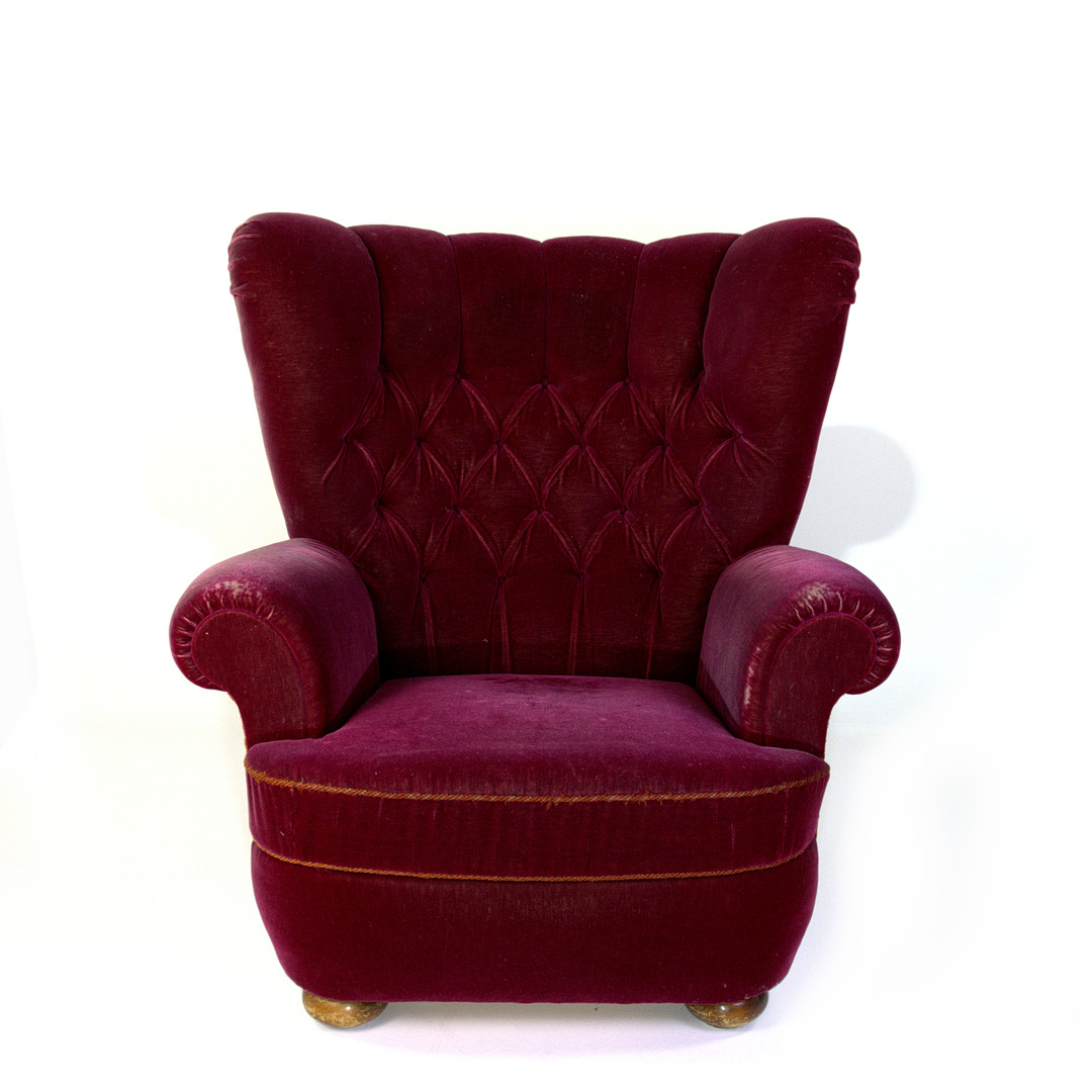FÅTÖLJ, Swedish modern, klädsel röd sammet, 1930/40-tal.
