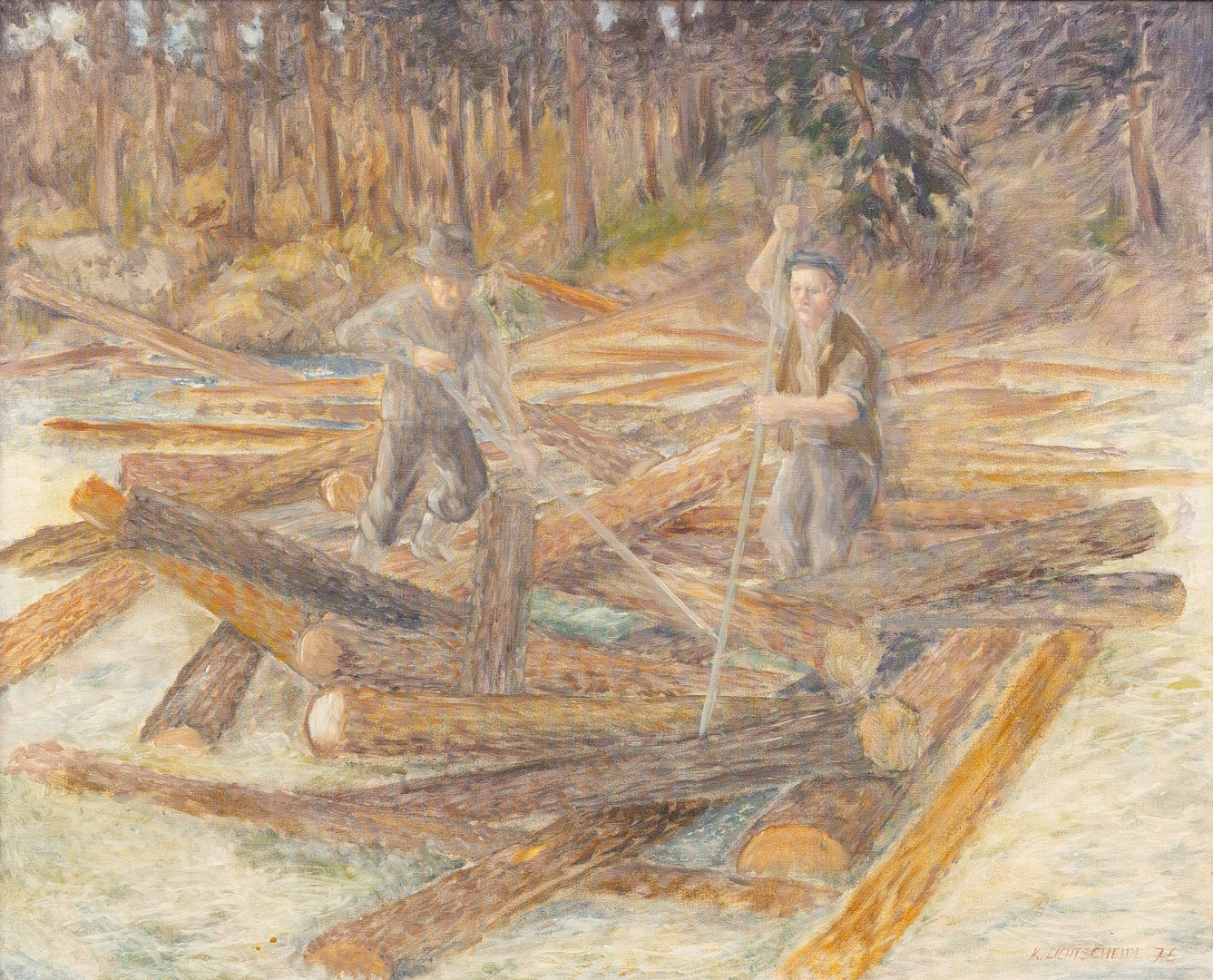 KARL LICHTSCHEIDL. Timmerarbetare, olja på duk, signerad och daterad -76.