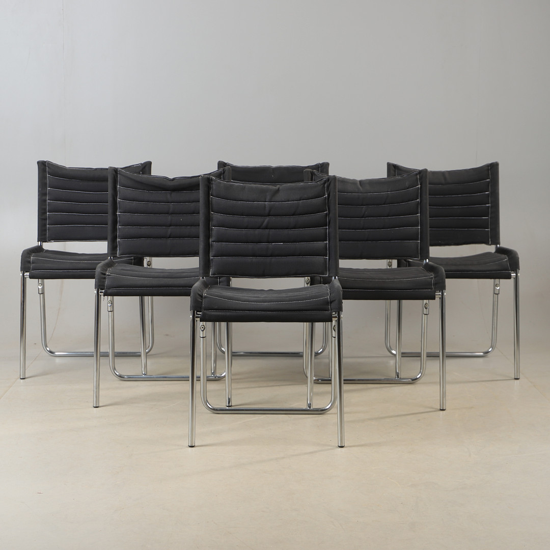 GILLIS LUNDGREN. Stolar, 6 stycken, "Dynam", textiklädsel med kromat metallunderrede, IKEA, 1900-talets andra hälft.