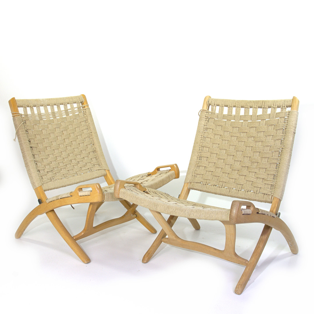 EBERT WELS. Fällstol, ett par, "Folding Chair", stomme av lövträ, sits och ryggstöd av rep, 1960-tal.