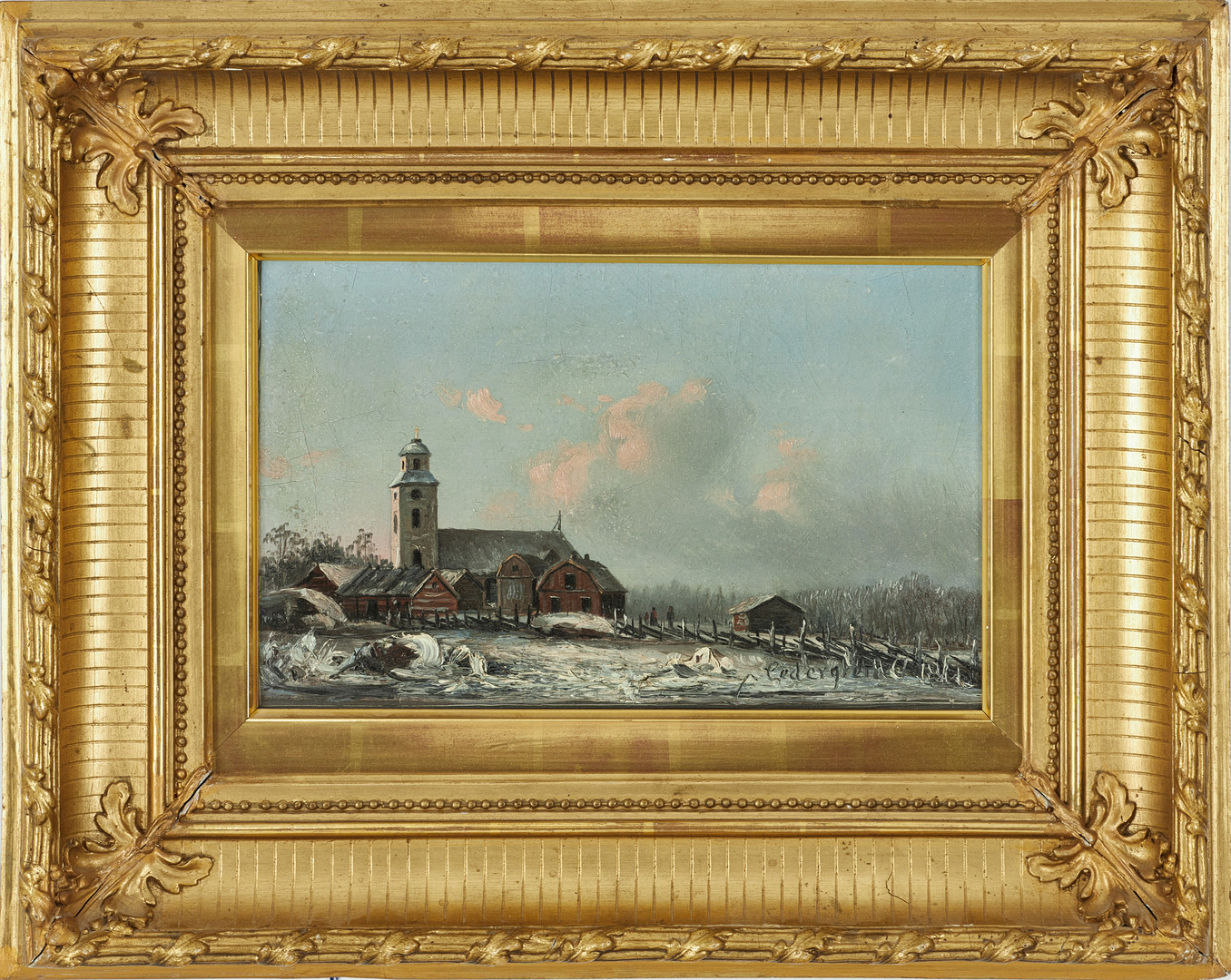 PER WILHELM CEDERGREN (Sverige, 1820-1896): "Kyrkan i Vaxholm", signerad Cedergren, olja på pannå.