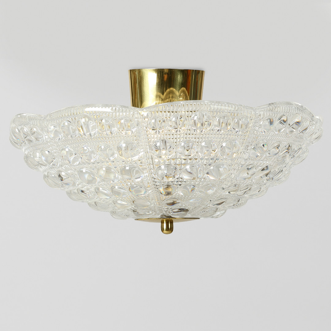 CARL FAGERLUND. Plafond af messing og formpresset glas, Orrefors for Lyfa, Danmark, ca. 1960'erne.