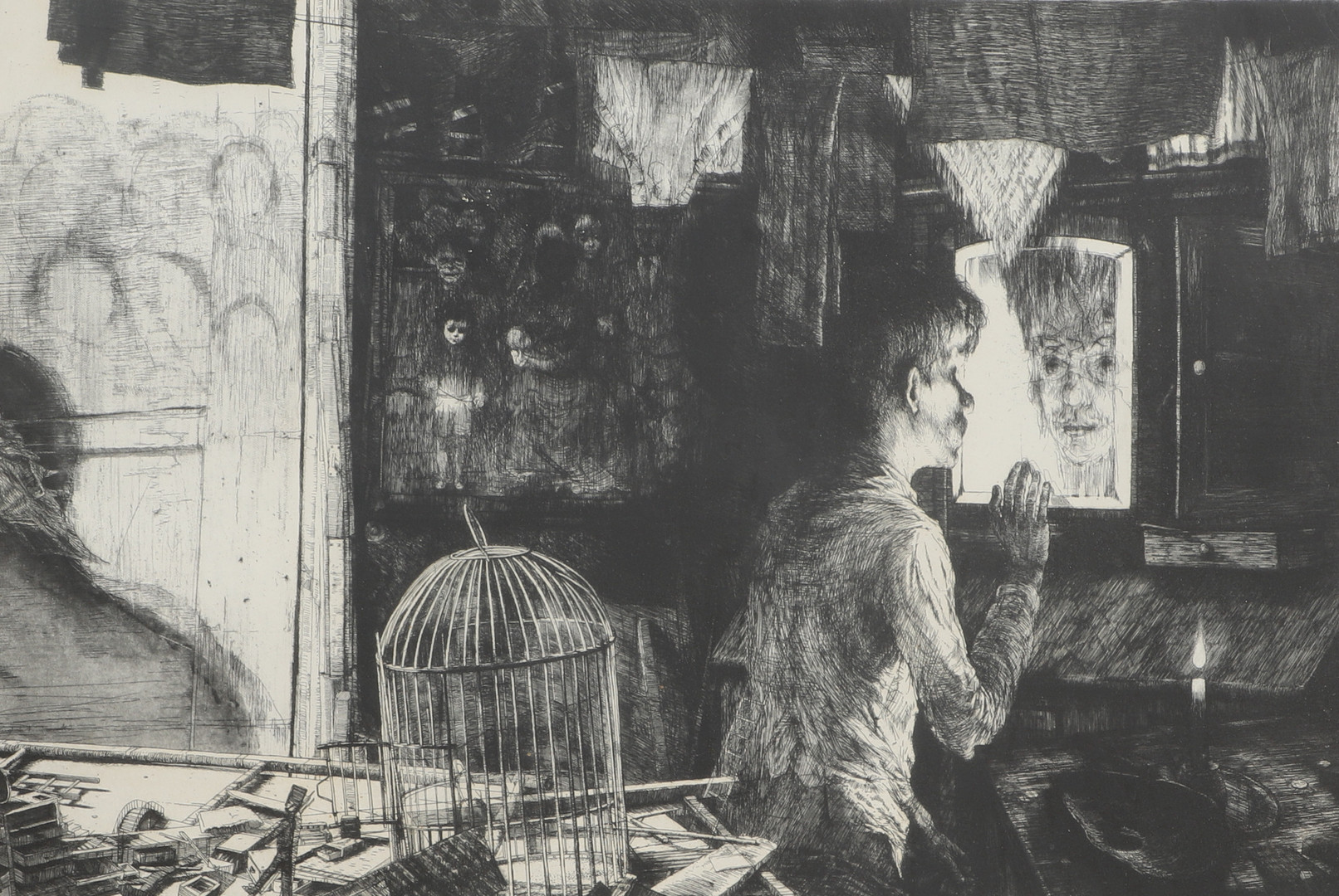 BJÖRN BRUSEWITZ. Etsning, "Spegeln", signerad, et, daterad 1980.