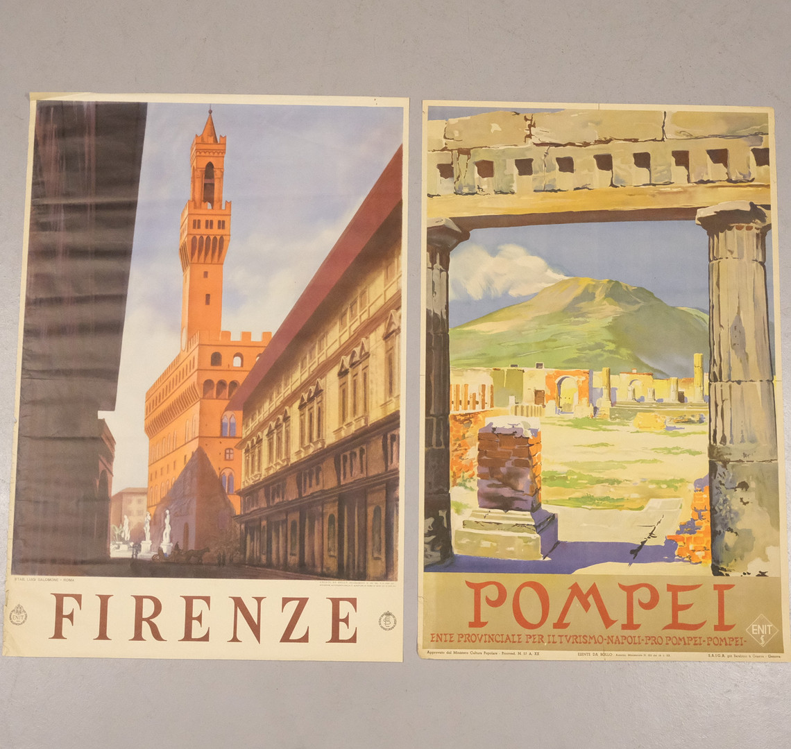 TVÅ REKLAMAFFISCHER, ENIT, ITALIEN, 1930/40-TAL.