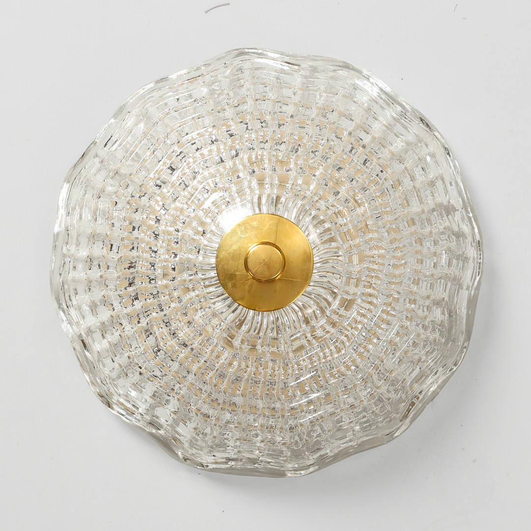CARL FAGERLUND. Plafond af messing og formpresset glas, Orrefors for Lyfa, Danmark, ca. 1960'erne.