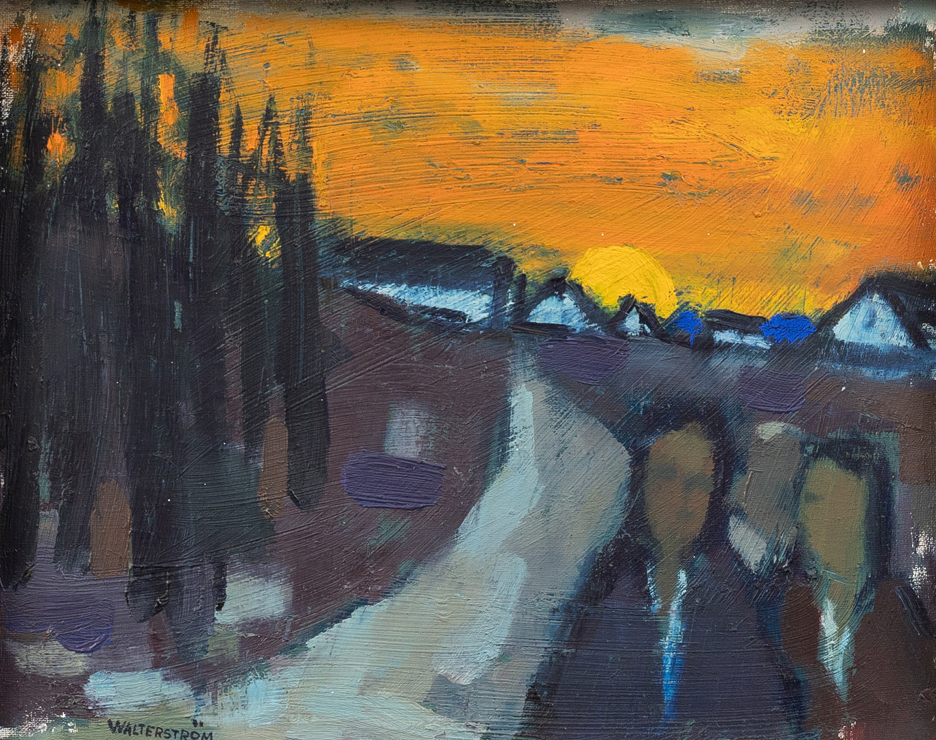 NILS INGVAR WALTERSTRÖM (1920-1988). "Kvällspromenad", olja på duk, signerad.