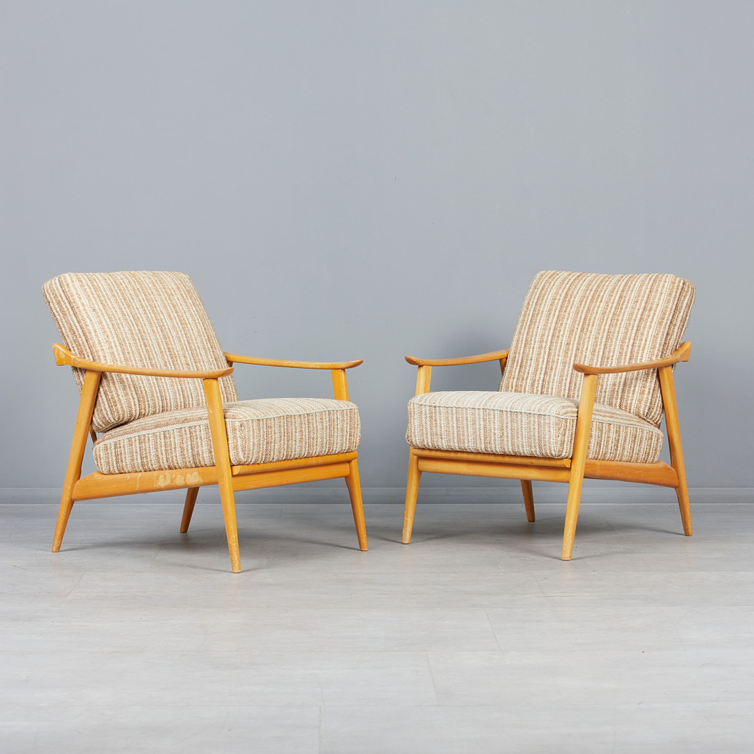 MID-CENTURY Paar Sessel / Lounge Chairs, Buche, Textil, 1960er Jahre, Dänemark. (2).