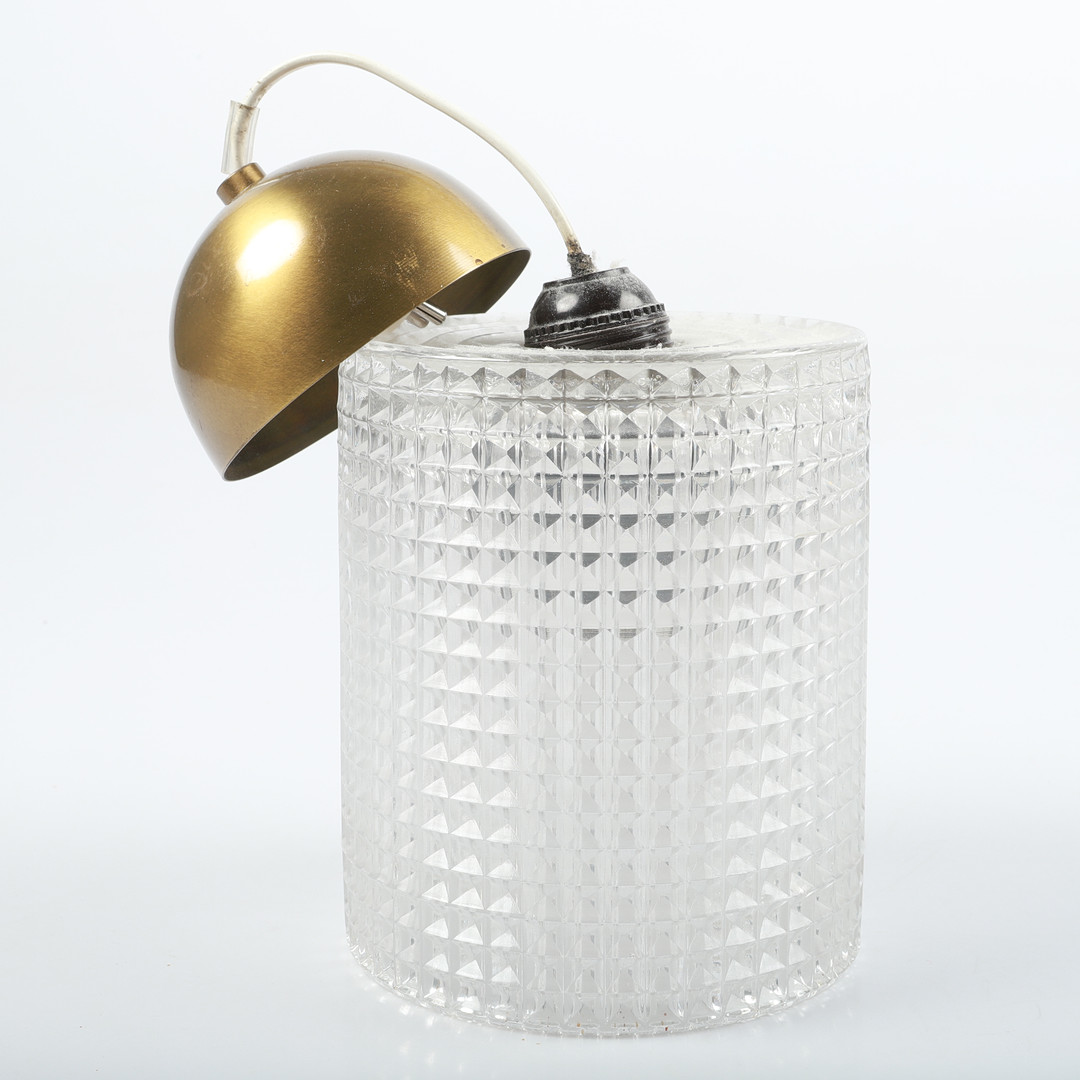 CARL FAGERLUND. Taklampa, glas/mässing, Orrefors.