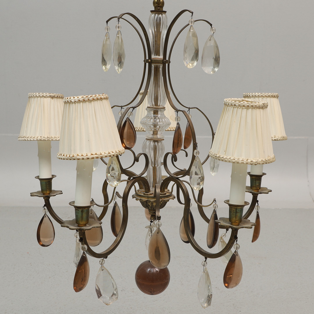 TAKLAMPA, mässing och prismor, 1900-tal.