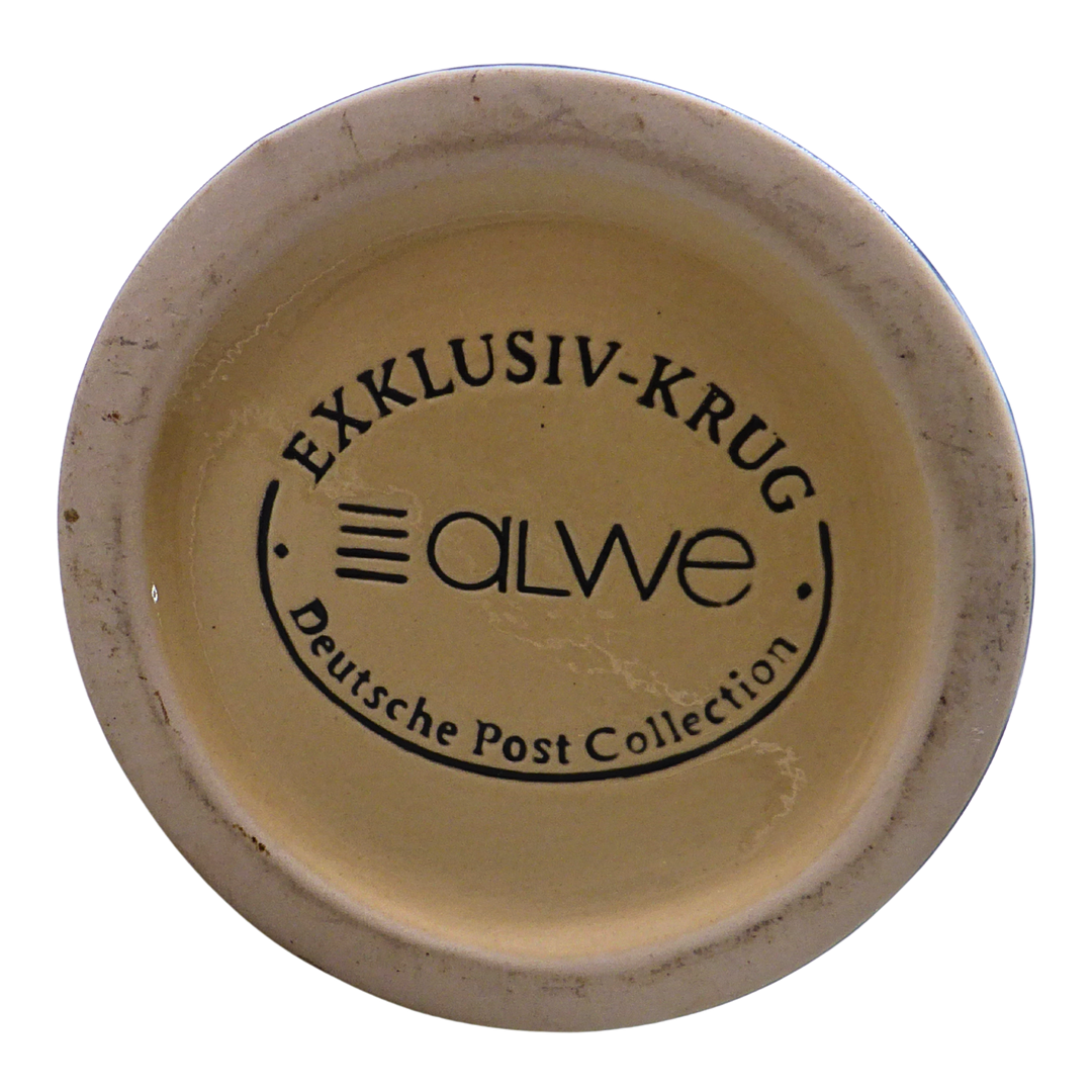 ALWE BIERKRUG AUS KERAMIK MIT ZINNDECKEL UND OBER-POSTAMT-MOTIV + ECHTHEITSZERTIFIKAT.