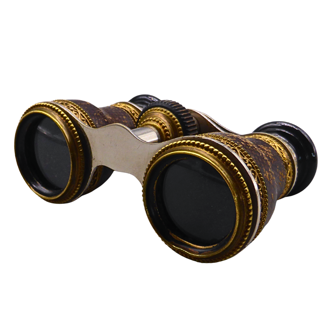 OPERNGLAS AUS MESSING UND LEDER.