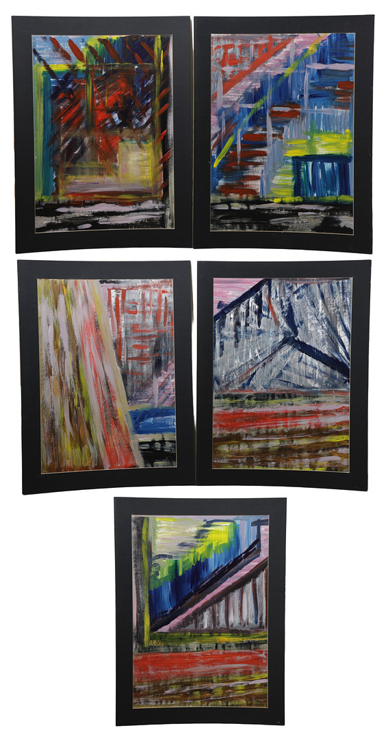 A.V. VEENENDAAL, (20TH CENTURY DUTCH SCHOOL) FIVE ABSTRACT PAINTINGS (5).