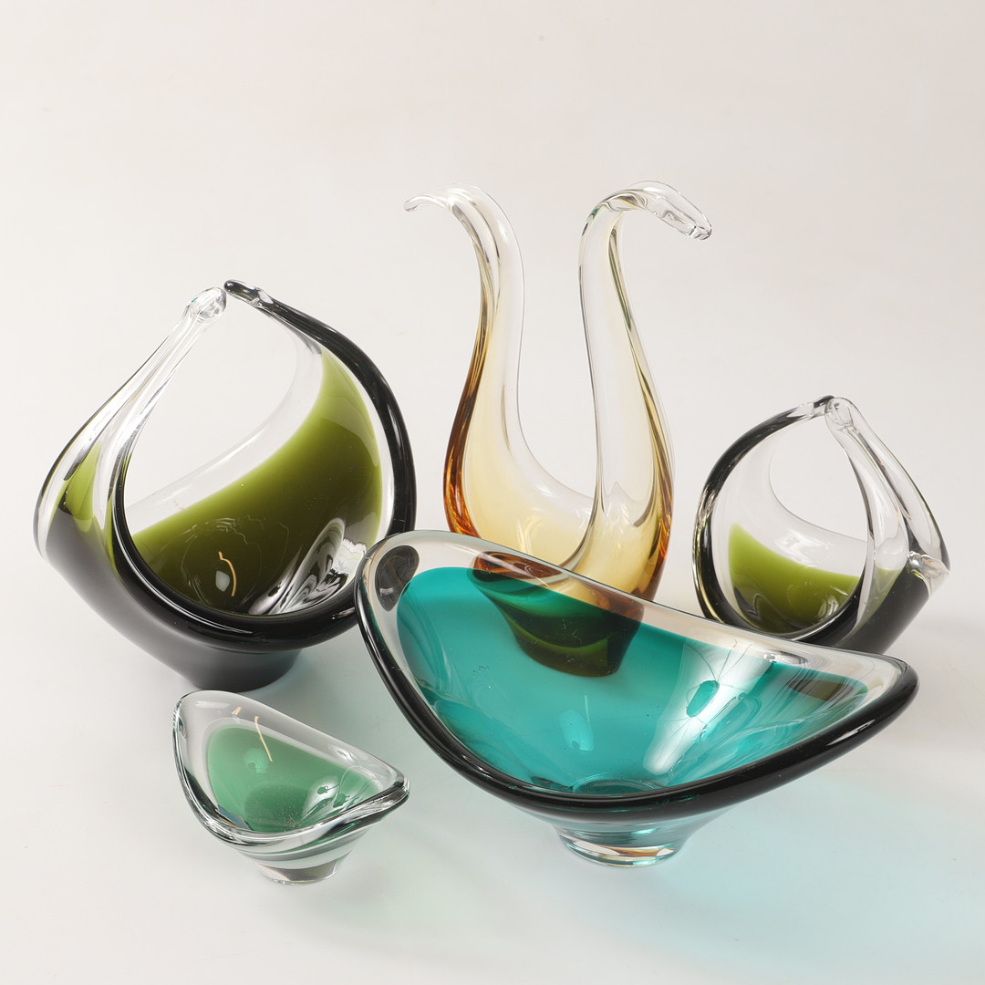 SKÅLAR, 5 stycken, konstglas, bl.a. Flygfors.
