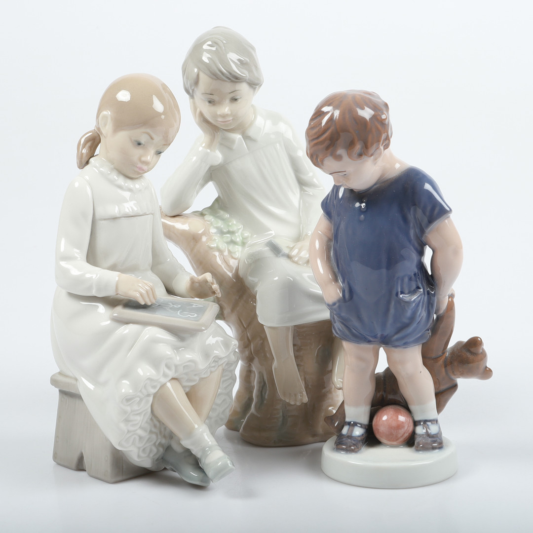 FIGURINER, 3 stycken, Royal Copenhagen, Danmark samt Lladro och Nau, Spanien.