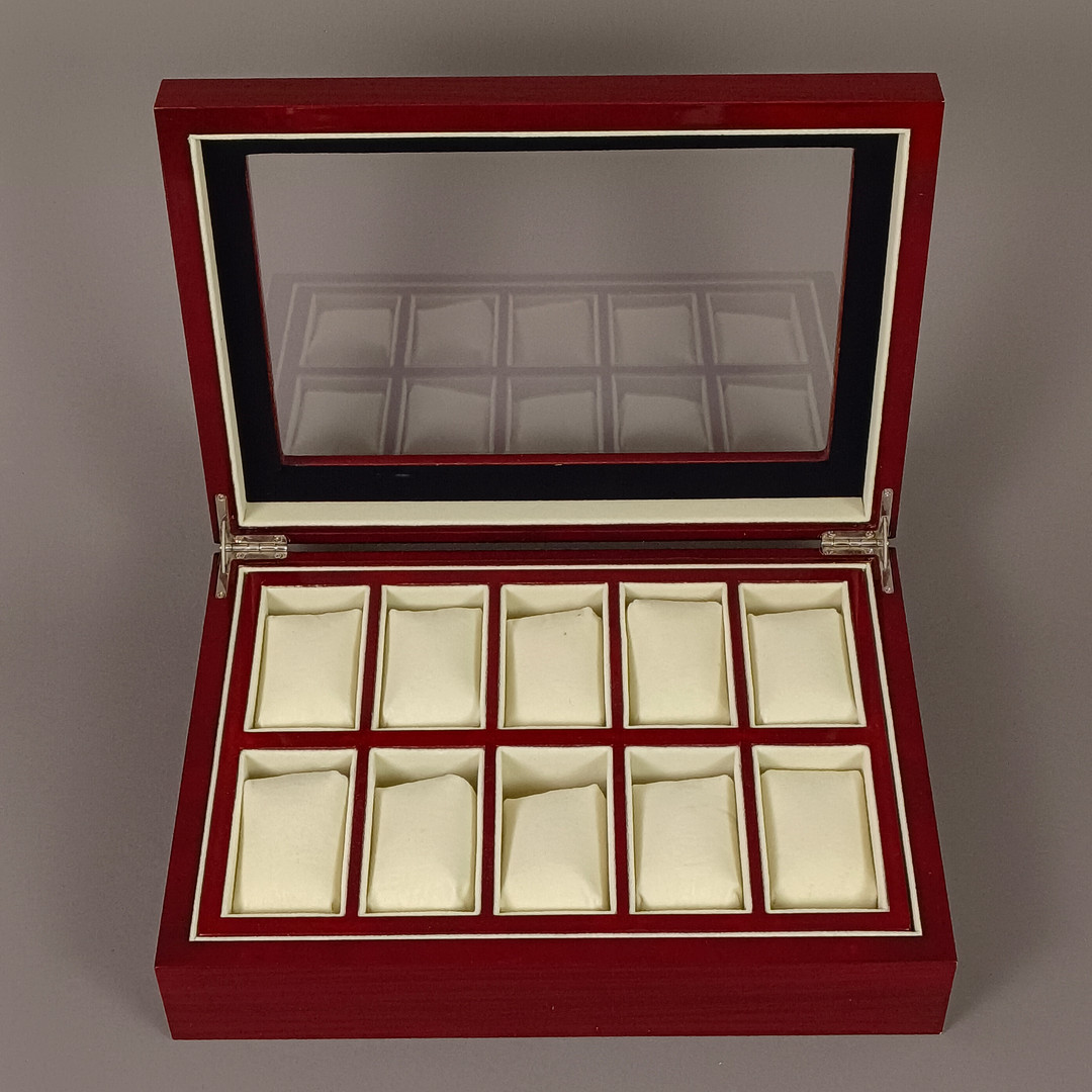 EICHMÜLLER UHRENBOX FÜR 10 UHREN - Kirschholz lackiert.