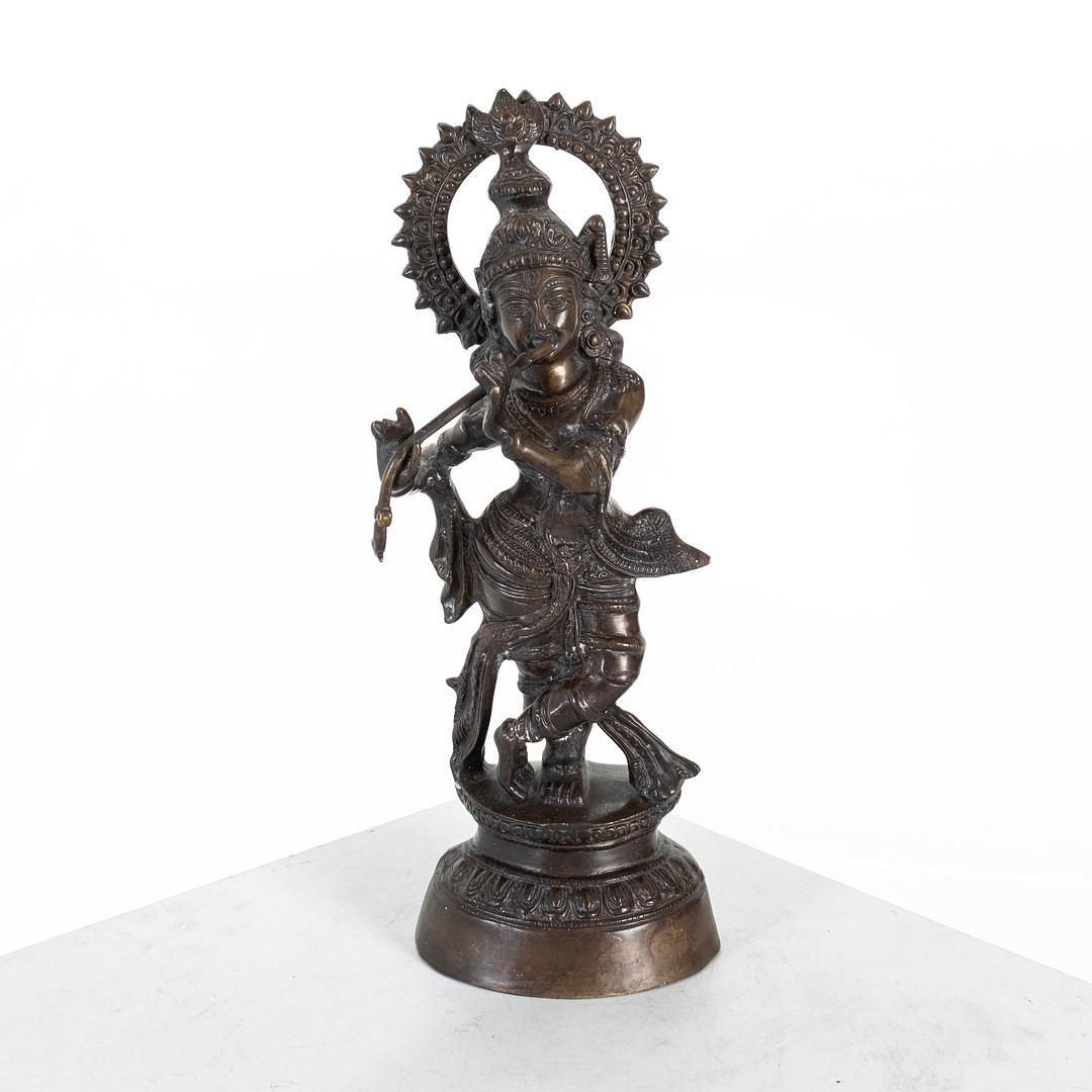 SKULPTUR, Krishna spelande flöjt, brons, Indien.