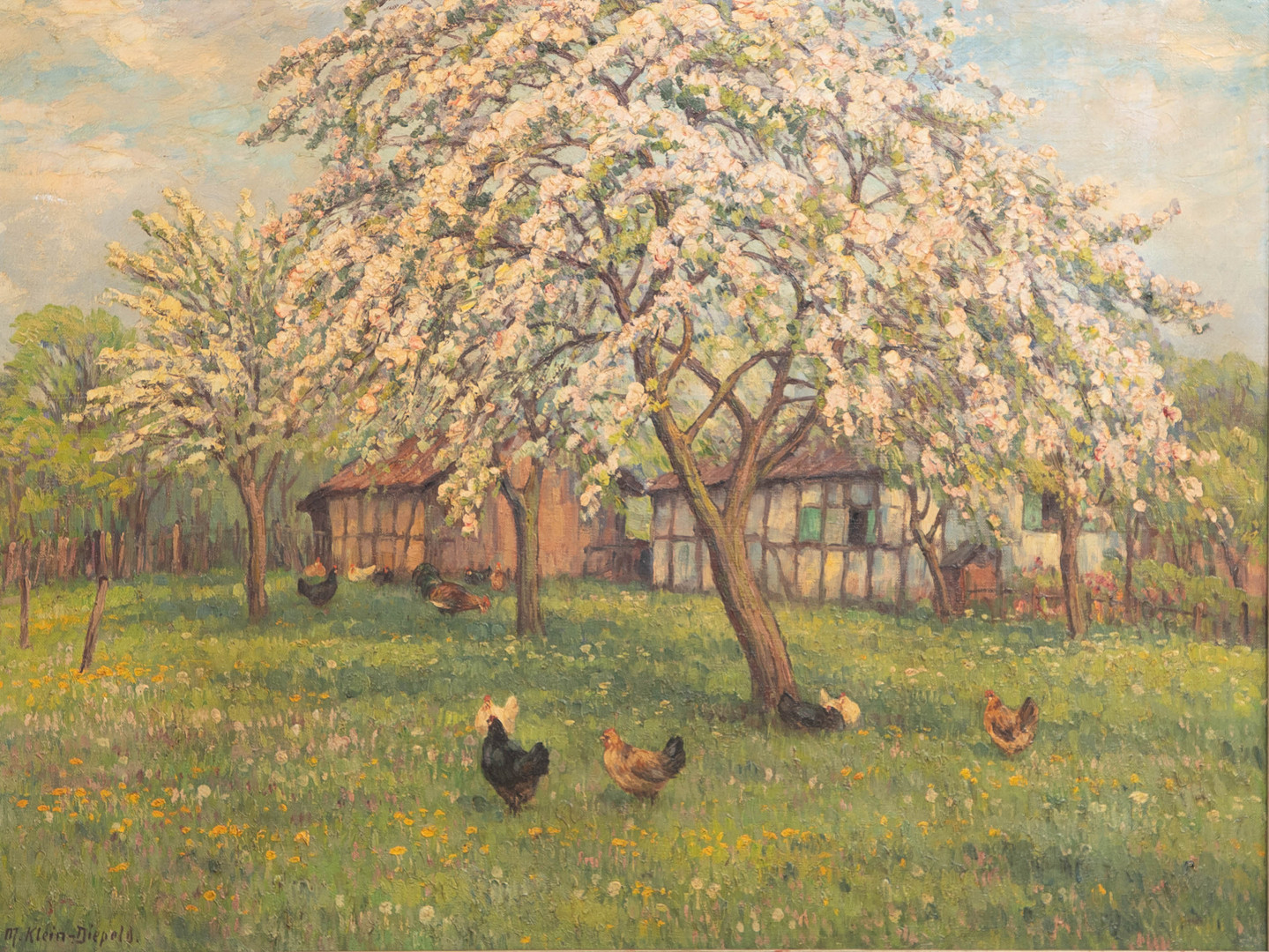 MAXIMILIAN KLEIN VON DIEPOLD (1873-1949). Blühender Baum auf dem Hühnerhof.