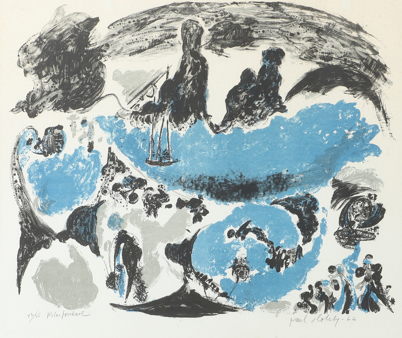 PAUL HOLSBY. "Polarforskare", färglitografi, signerad -66.