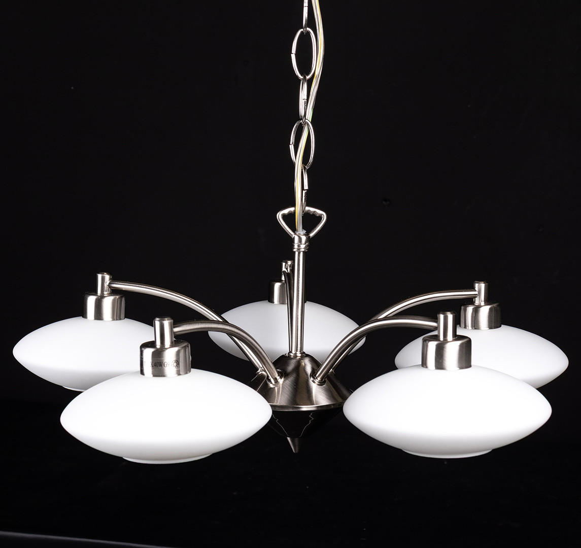 TAKLAMPA, 5 - armad, metall & glas, samtida tillverkning.