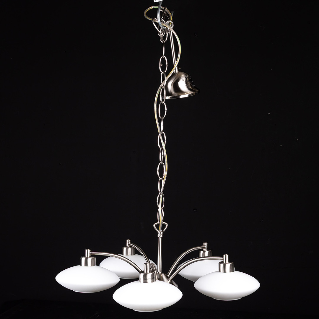 TAKLAMPA, 5 - armad, metall & glas, samtida tillverkning.