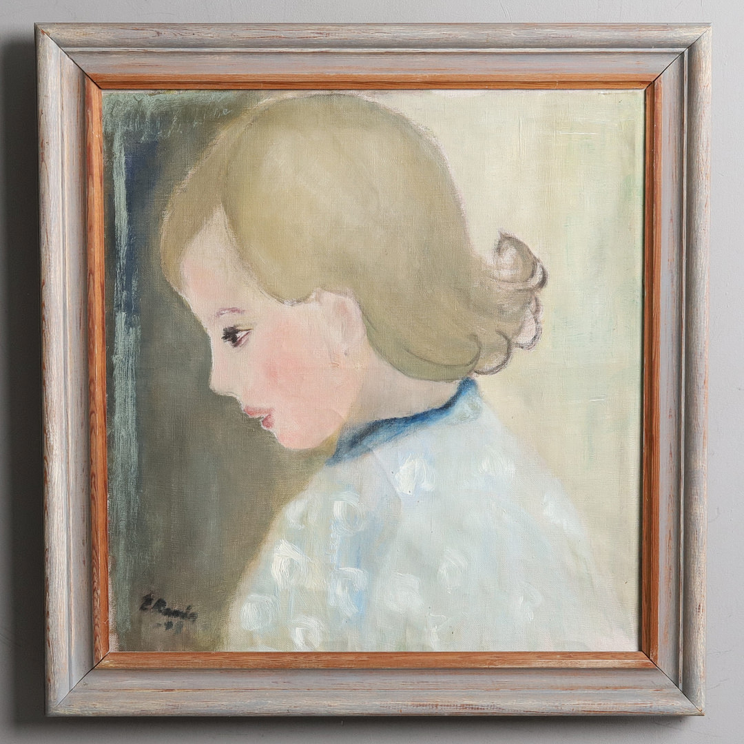 EBBA RAMÉN (1910-1957). Olja på pannå, porträtt, signerad -49.