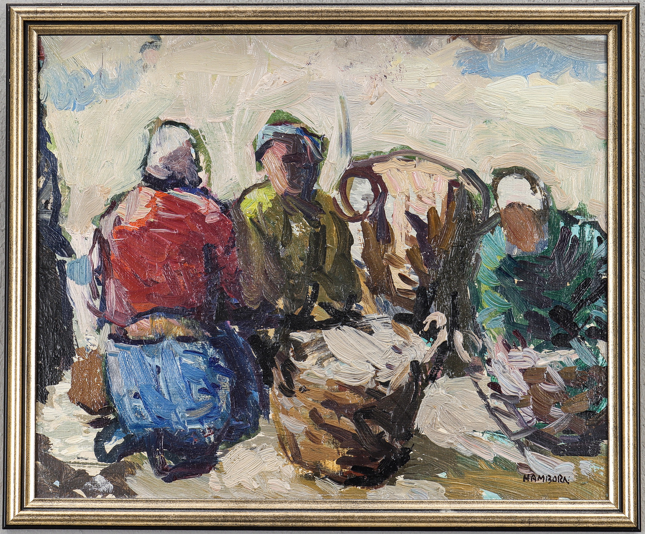 AXEL HAMBORN. "potatisplockerskor", olja på pannå, signerad.