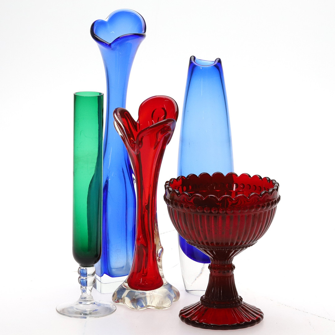 GLAS PARTI, 5 st. 1960/70 - talet. bl.a. Bo Borgström, Åseda glasbruk.