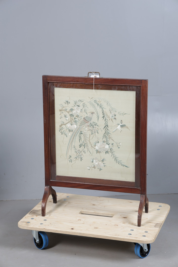 A CHINESE REPUBLIC PERIOD SILKWORK DOUBLE SIDED FIRE SCREEN.