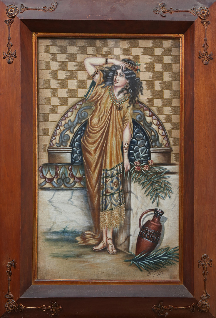 "Odalisque", Art Nouveau embroidered and painted panel, 1909.