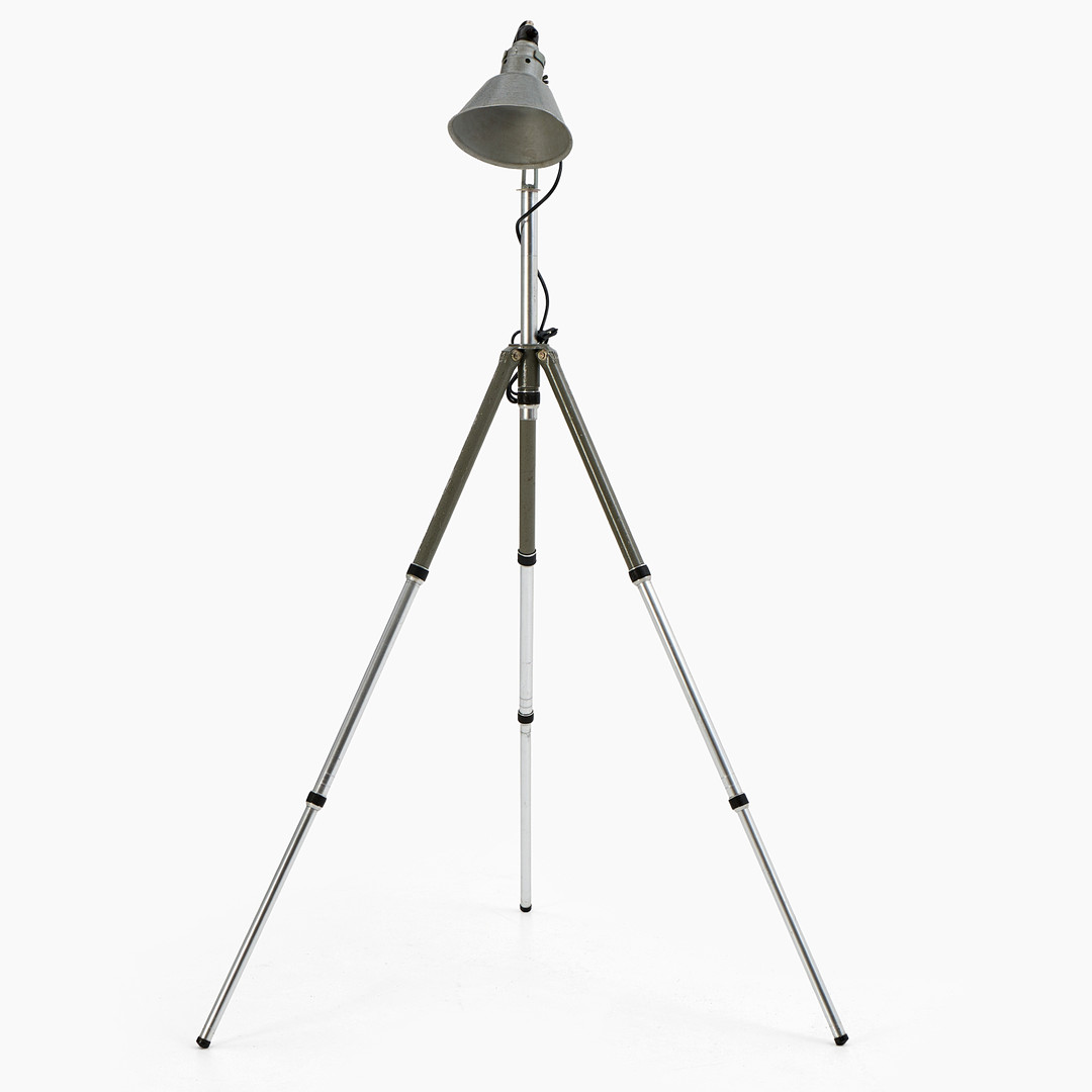 GOLVLAMPA, industristil, franskt stativ; brickmärkt: "Gilux Reporter", Gitza.